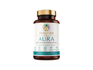 Zenified Aura mood balance supplement with ashwagandha holy basil and lemon balm