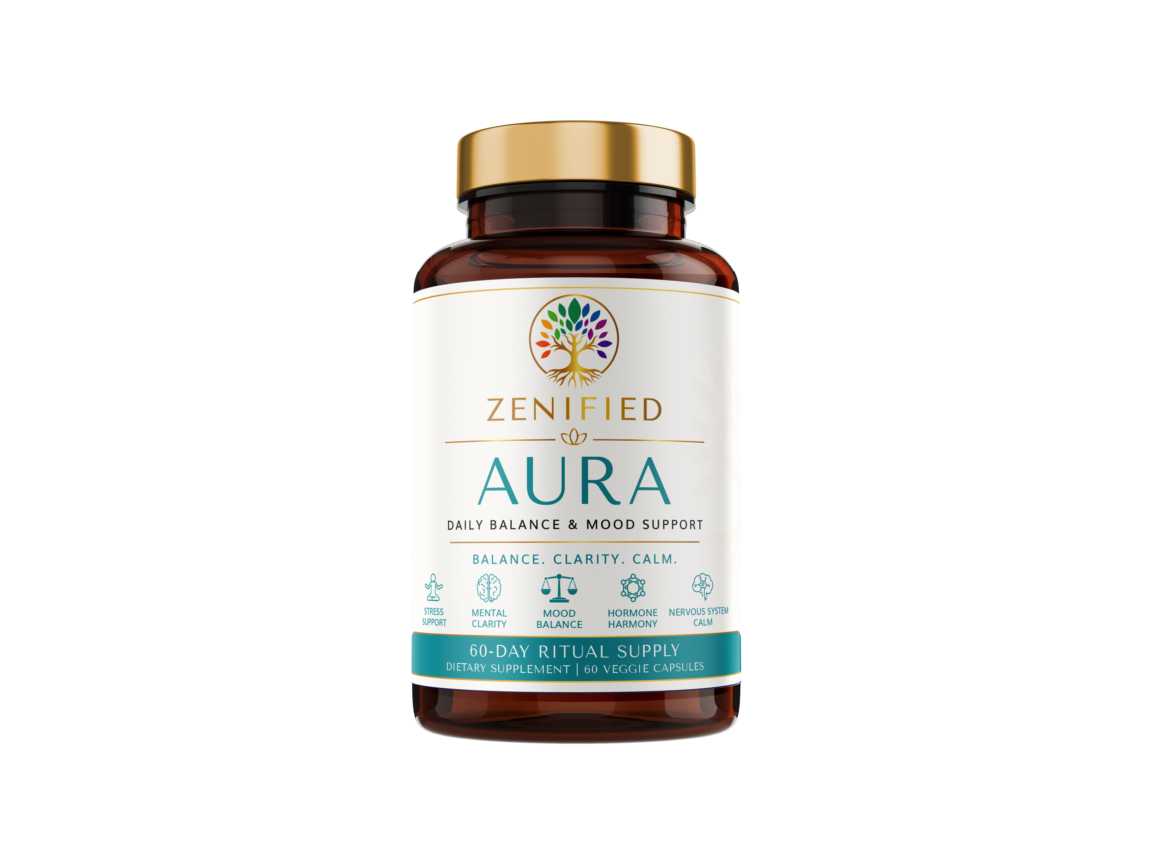 Zenified Aura mood balance supplement with ashwagandha holy basil and lemon balm