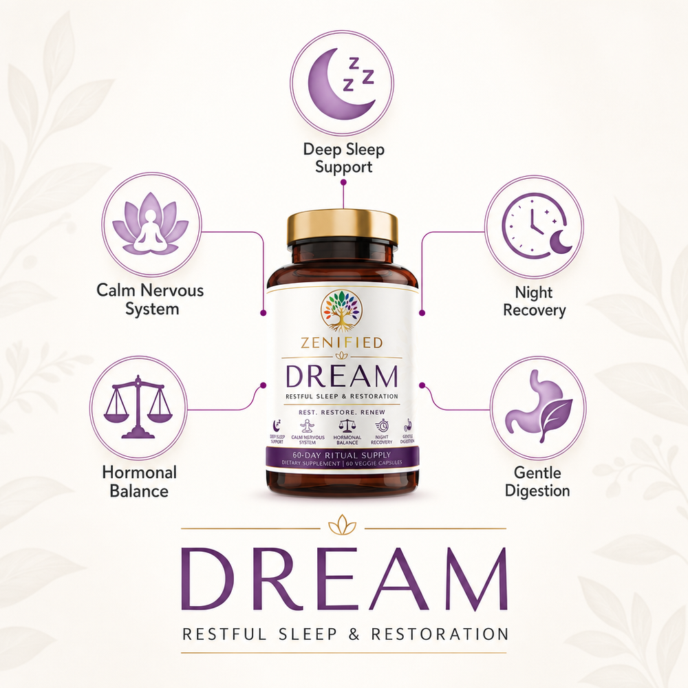 Zenified Dream natural sleep and restoration supplement with passionflower chamomile and ashwagandha