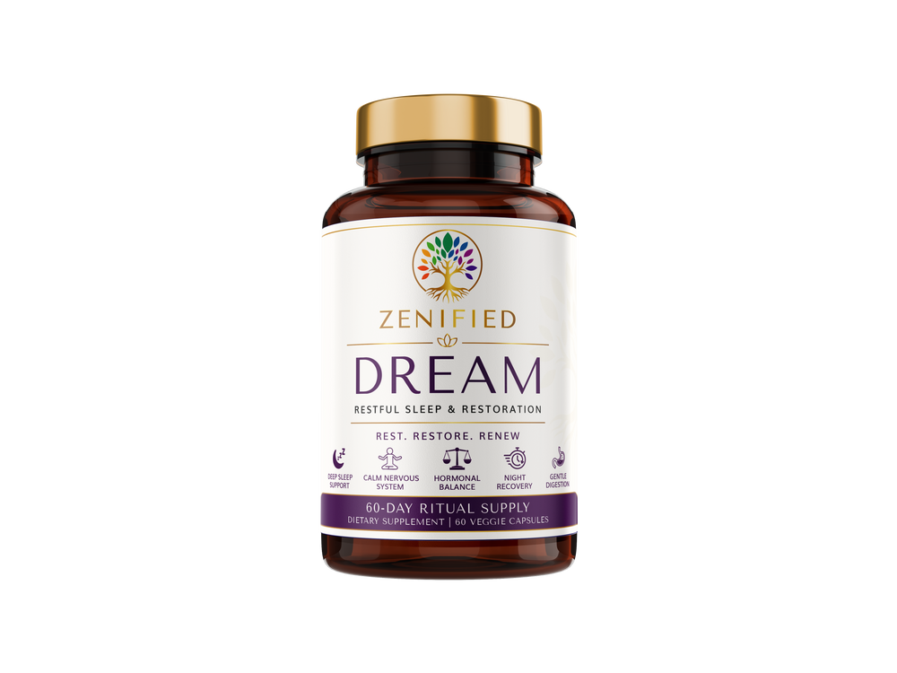 Zenified Dream natural sleep and restoration supplement with passionflower chamomile and ashwagandha