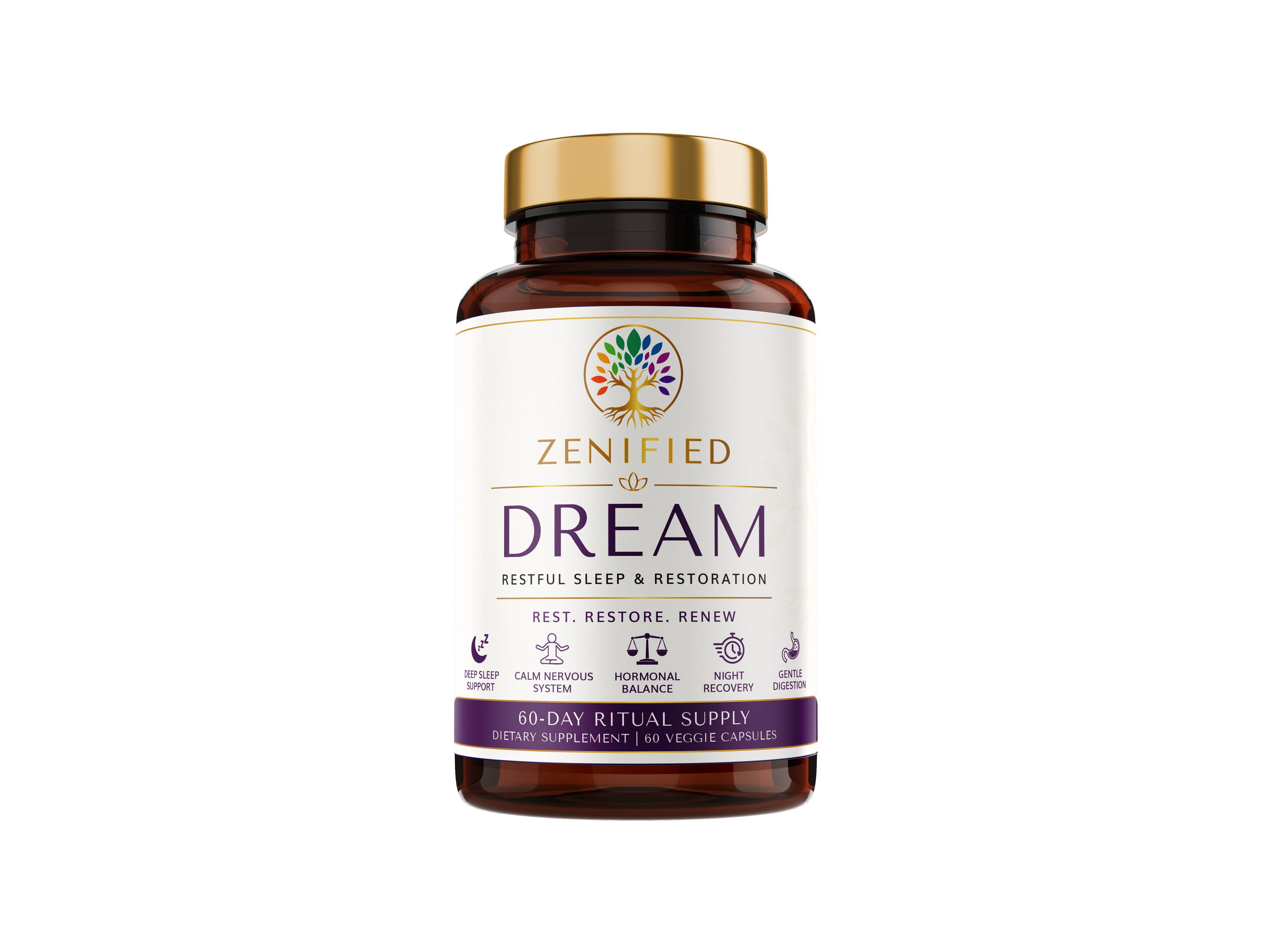 Zenified Dream natural sleep and restoration supplement with passionflower chamomile and ashwagandha