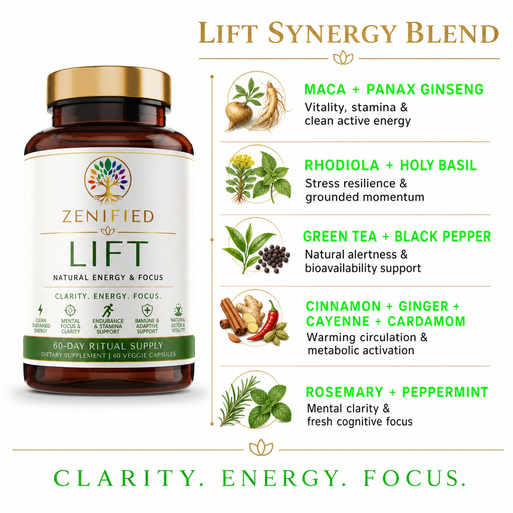 Zenified Lift natural energy and focus supplement with maca ginseng and rhodiola