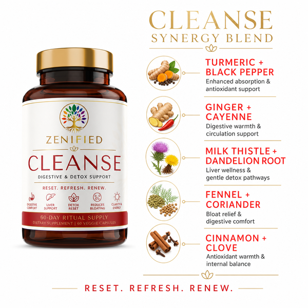 Zenified Cleanse bottle with warming botanical ingredients
