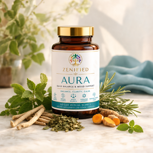 Zenified Aura bottle with botanical ingredients