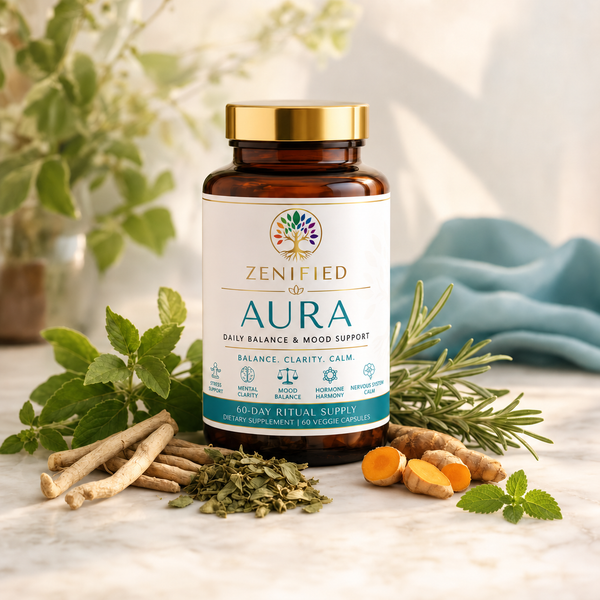 Zenified Aura bottle with botanical ingredients