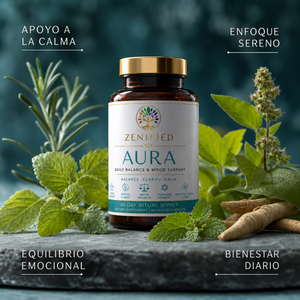 Aura calm, clarity and balance benefits infographic