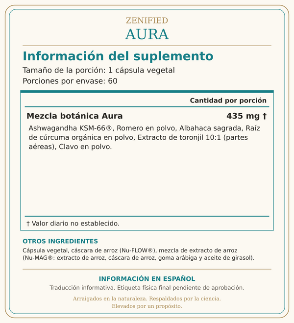Zenified Aura: información del suplemento e ingredientes en español