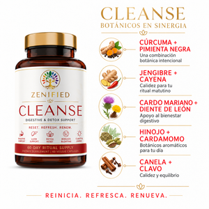 Zenified Cleanse bottle with warming botanical ingredients