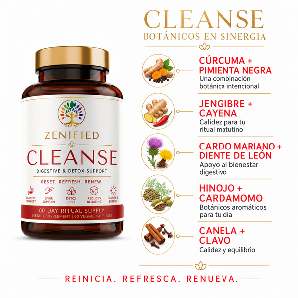 Zenified Cleanse bottle with warming botanical ingredients