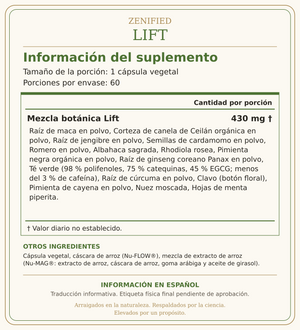 Zenified Lift: información del suplemento e ingredientes en español